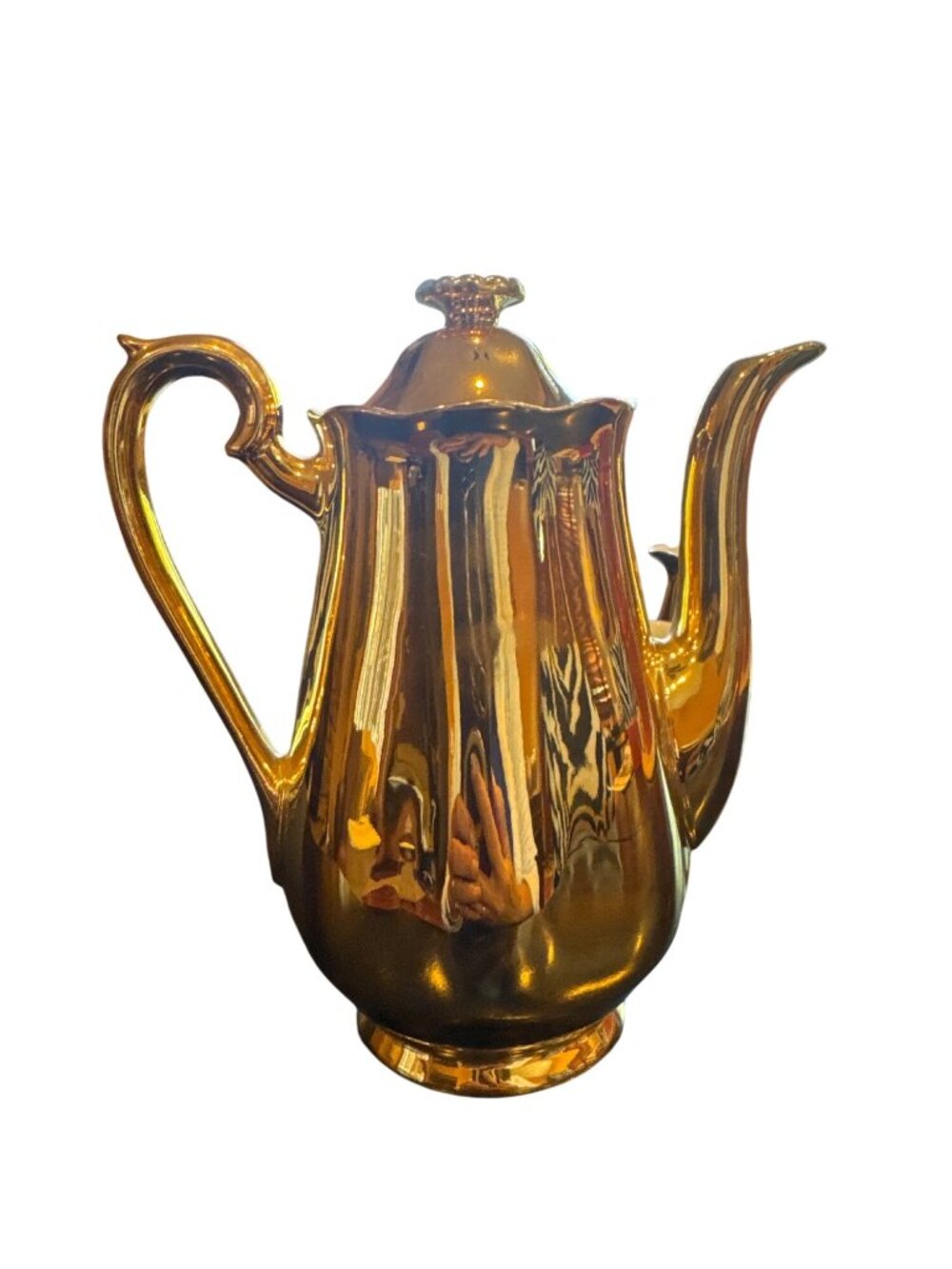 Hall Golden Glo 22K Gold Coffee Tea Set 22K Gold USA Teapot Creamer Sugar MCM - Picture 3 of 16